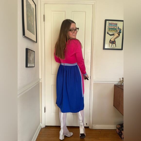 70s Vintage Robert David Morton Color Block Long Sleeve Dress - Picture 3 of 7